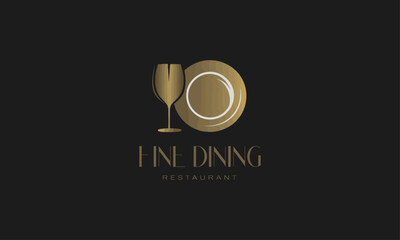 Elegant fine dining restaurant logo with wine glass design.