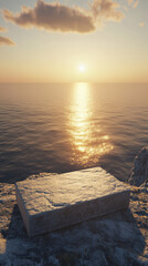 Calm Sunset Reflection Over Water With A Stone Ledged Shoreline Highlighting Natural Beauty At Twilight