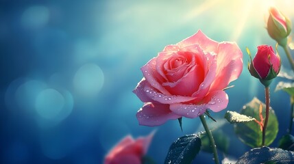 Vibrant Pink Roses with Dew Drops.