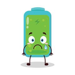 cute nervous expression of full battery cartoon character
