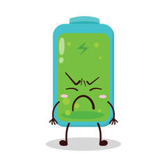 cute annoyed expression of full battery cartoon character