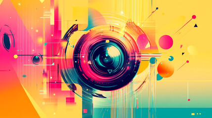 Obraz premium Vibrant abstract composition featuring circles and dynamic patterns in bright hues