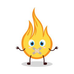 cute shut up expression of fire cartoon character mouth closed with plaster