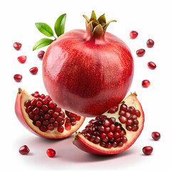 A pomegranate fruit with its seeds flying out, captured mid-