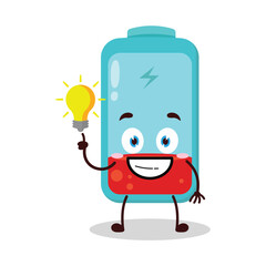 cute creative expression of empty battery cartoon character with shiny lamp
