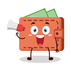 cute happy expression of wallet cartoon character carry megaphone