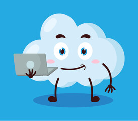 cute success business expression of cloud cartoon character carry laptops