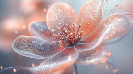 Abstract Flower Composition with Delicate Wireframe Design and Soft Ambient Lighting