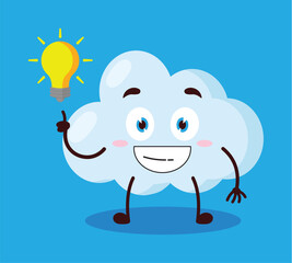 cute creative expression of cloud cartoon character with shiny lamp