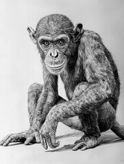 Fototapeta premium Detailed Sketch of a Monkey Sitting with Intense Expression