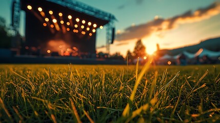 Sunset Concert Grass Stage Outdoor Music Festival View