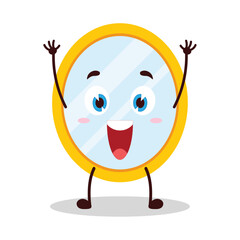 cute rise hand happy expression of mirror cartoon character