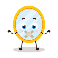 Obraz premium cute shut up expression of mirror cartoon character mouth closed with plaster