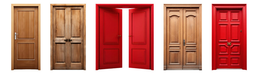 PNG Wooden doors in various styles set on transparent background
