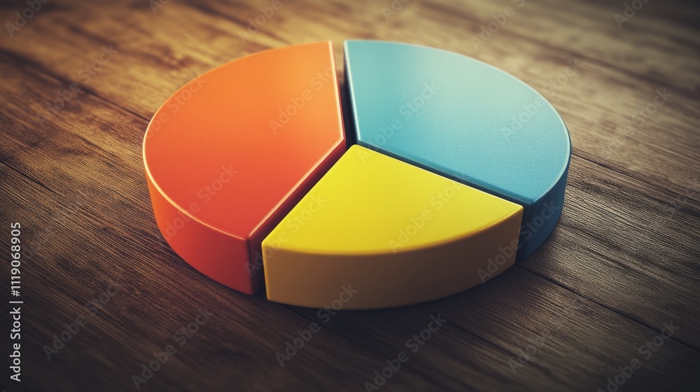 Aufkleber colorful 3d pie chart on wooden table for data visualization