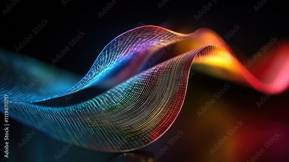 Poster Colorful Abstract Wave Pattern with Smooth Lines on a Dark Background, Capturing the Beauty of Light and Motion in a Contemporary Artistic Style