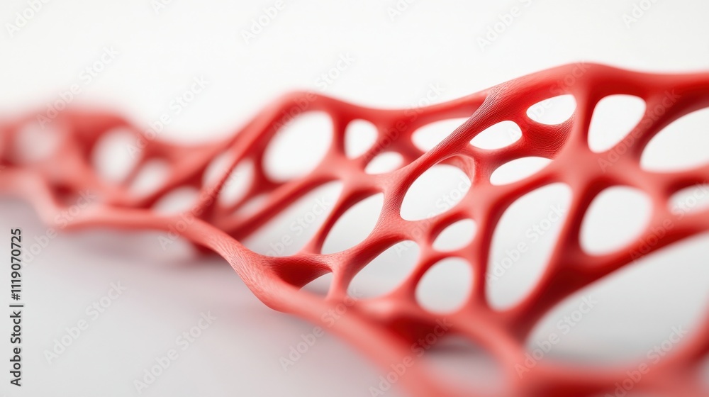Aufkleber Intricate Red Structure with Holes Representing Modern Design and Innovation in Technology and Artistry for Background and Abstract Use