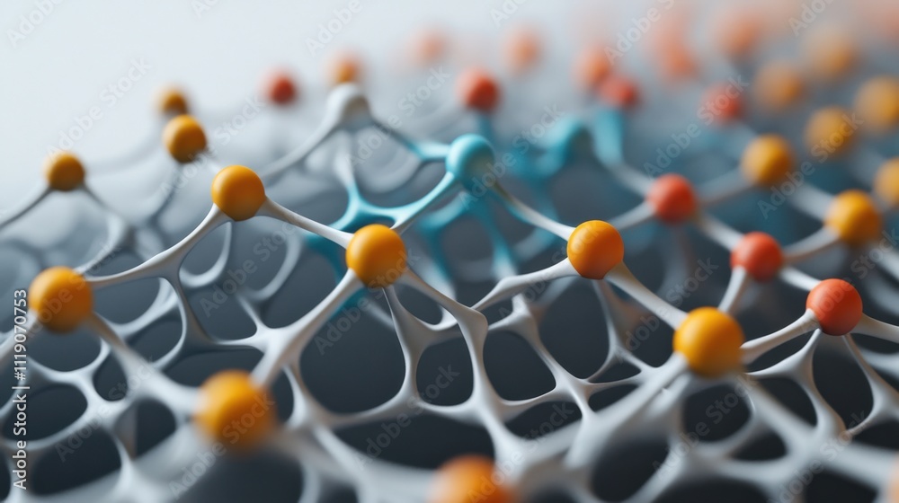 Aufkleber Close-Up View of Abstract Molecular Structure with Colorful Atoms and Intricate Network in a Scientific Concept for Chemistry or Physics Illustration