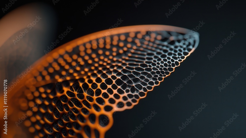 Poster Intricate Close-Up of an Orange Butterfly Wing Highlighting Unique Patterns and Texture Against a Dark Background for Nature Photography