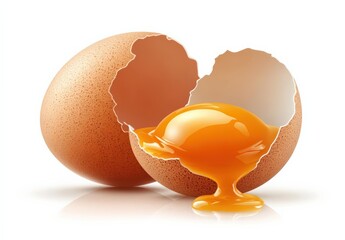 Eggshell with broken egg yolk inside, vector illustration on a white background