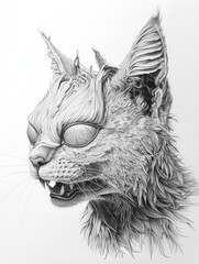 Obraz premium Surreal Artistic Portrait of a Cat with Unique Features and Textures