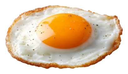 Fried egg with crispy edges on transparent background, breakfast food concept