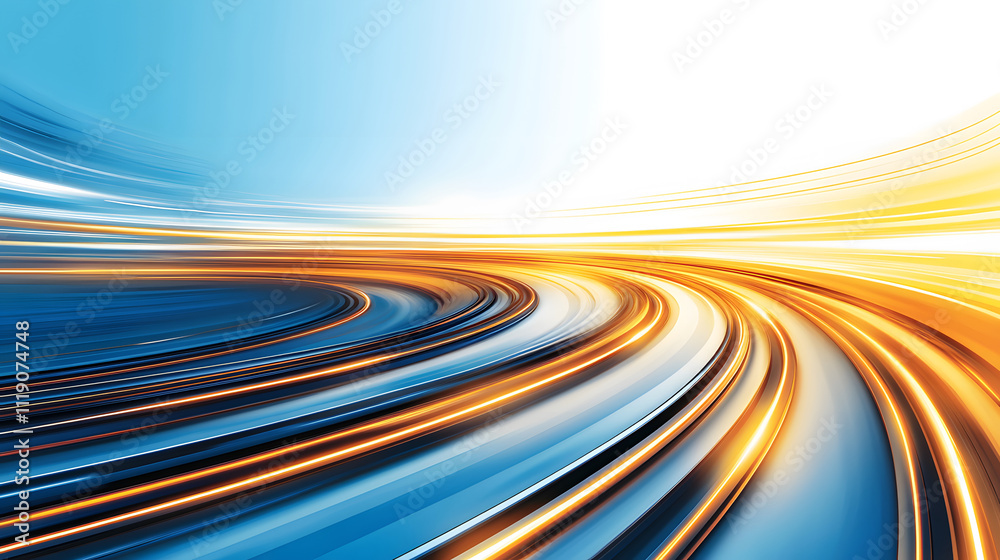 Poster a vibrant abstract design featuring flowing blue and orange lines, evoking a sense of speed and moti