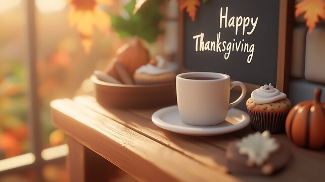 Happy Thanksgiving Autumn Coffee Treats Cozy Fall Vibes
