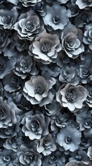 A textured arrangement of dark, monochromatic roses creating an elegant backdrop.