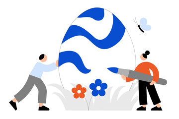 Two people painting Easter egg