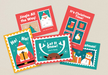 Modern Retro Stamp Christmas Greeting Card