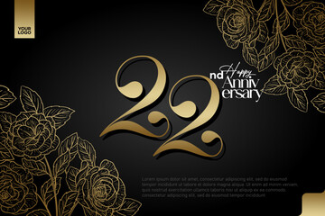 Elegant 22nd Anniversary Celebration with Gold and Rose Flower Background
