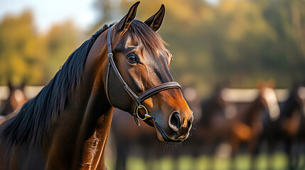 Obraz premium A close-up of a majestic horse showcasing its beauty and grace in a natural setting.