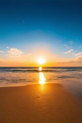 arafed view of a beach with a sunset and a wave