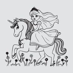 A princess riding a unicorn Vector illustration