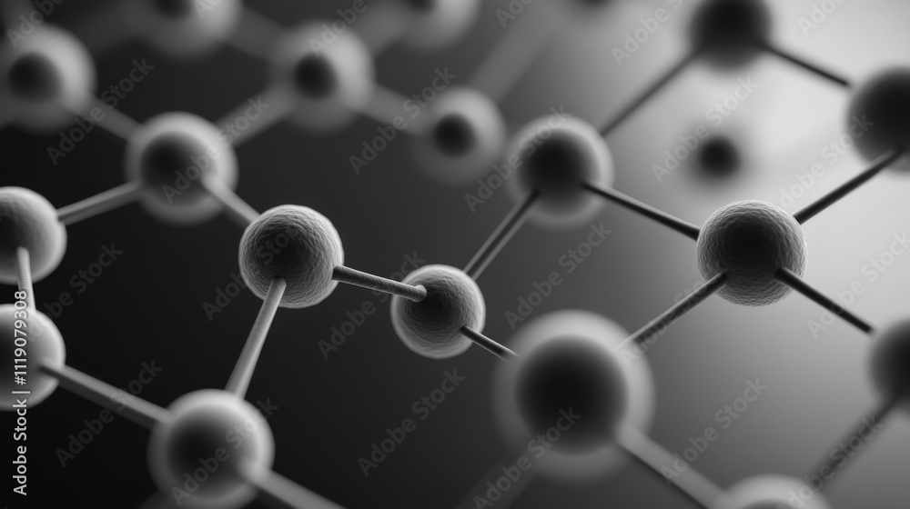 Poster abstract representation of molecular structure highlighting connections and bonds in monochrome, ill
