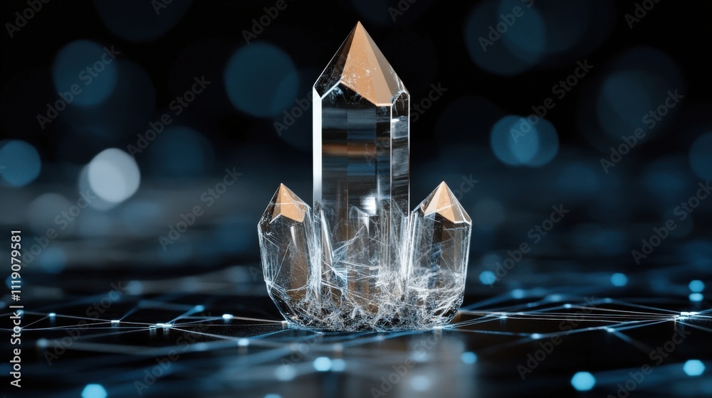 Aufkleber stunning close-up of a brilliant crystal cluster surrounded by bokeh lights and geometric patterns, 