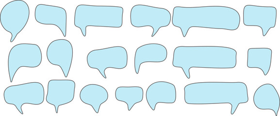 Obraz premium Set of blue speech bubbles with hand drawn outline