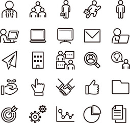 ビジネス　人物　アイコン　ピクトグラム　絵文字　マーク　ライン　飾り　イラスト素材セット