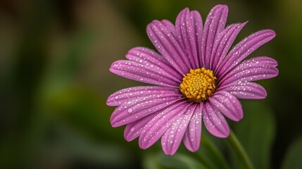 Obraz premium Beautiful purple flower with droplets on petals in natural setting