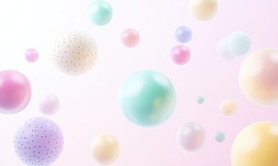 Pastel Spheres Float Gently in Air, Dreamy Abstract Background with Soft Colors.  Visual Art, 3D Render