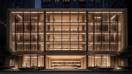 Modern Building with Large Windows and a Lighted Interior