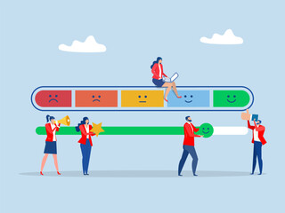 Employee engagement ,business people employee with stars and happy reward,commitment or motivation to success with company,job satisfaction, productivity or employee recognition