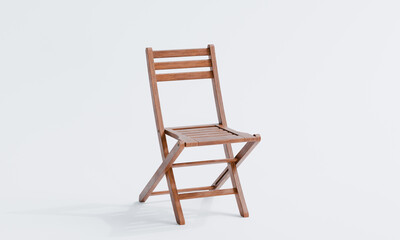 3d render of isolated wooden folding chair on white background