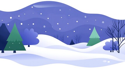 Obraz premium A Snowy Winter Landscape with Trees and a Purple Sky