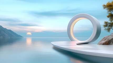 Graphic style scifi style an ancient monument in the shape of a circle like a stargate placed on an asteroid in the background the rings of the planet Saturn