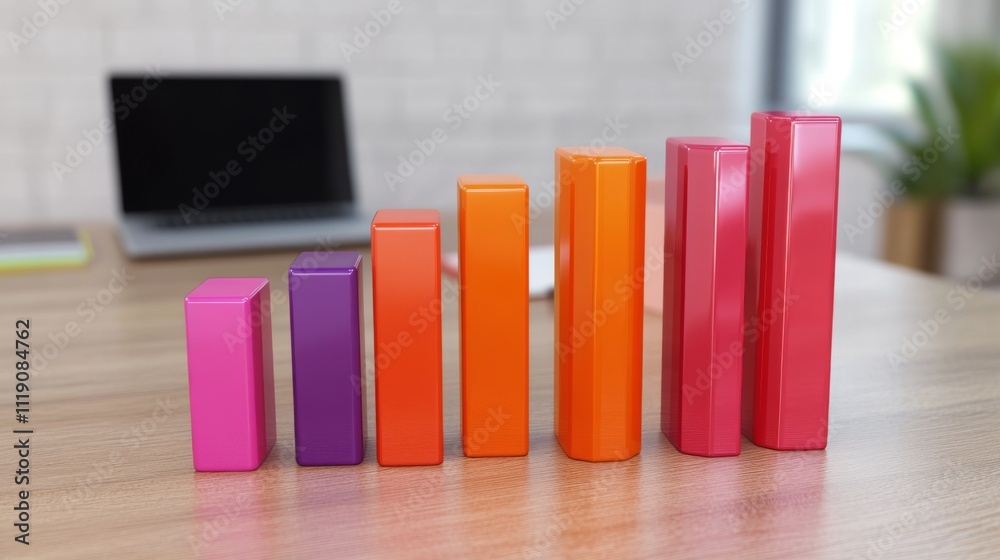 Aufkleber colorful bar graphs on table in modern office environment