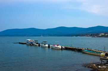 Mt. Fuji seen from Lake Yamanaka in Yamanashi prefecture, Chubu,, Japan. 