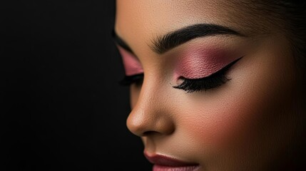 A stunning close-up portrait showcasing beautiful makeup with vibrant colors and flawless skin, highlighting elegance and artistry.