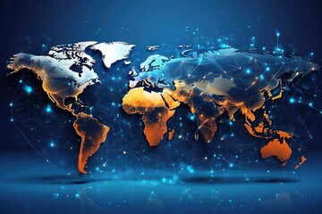 Naklejka premium Communication technology for internet business. Global world network and telecommunication on earth and IoT. 